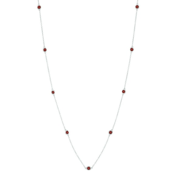 18" Round 3MM Natural Garnet 9 Stations 925 Sterling Silver Necklace