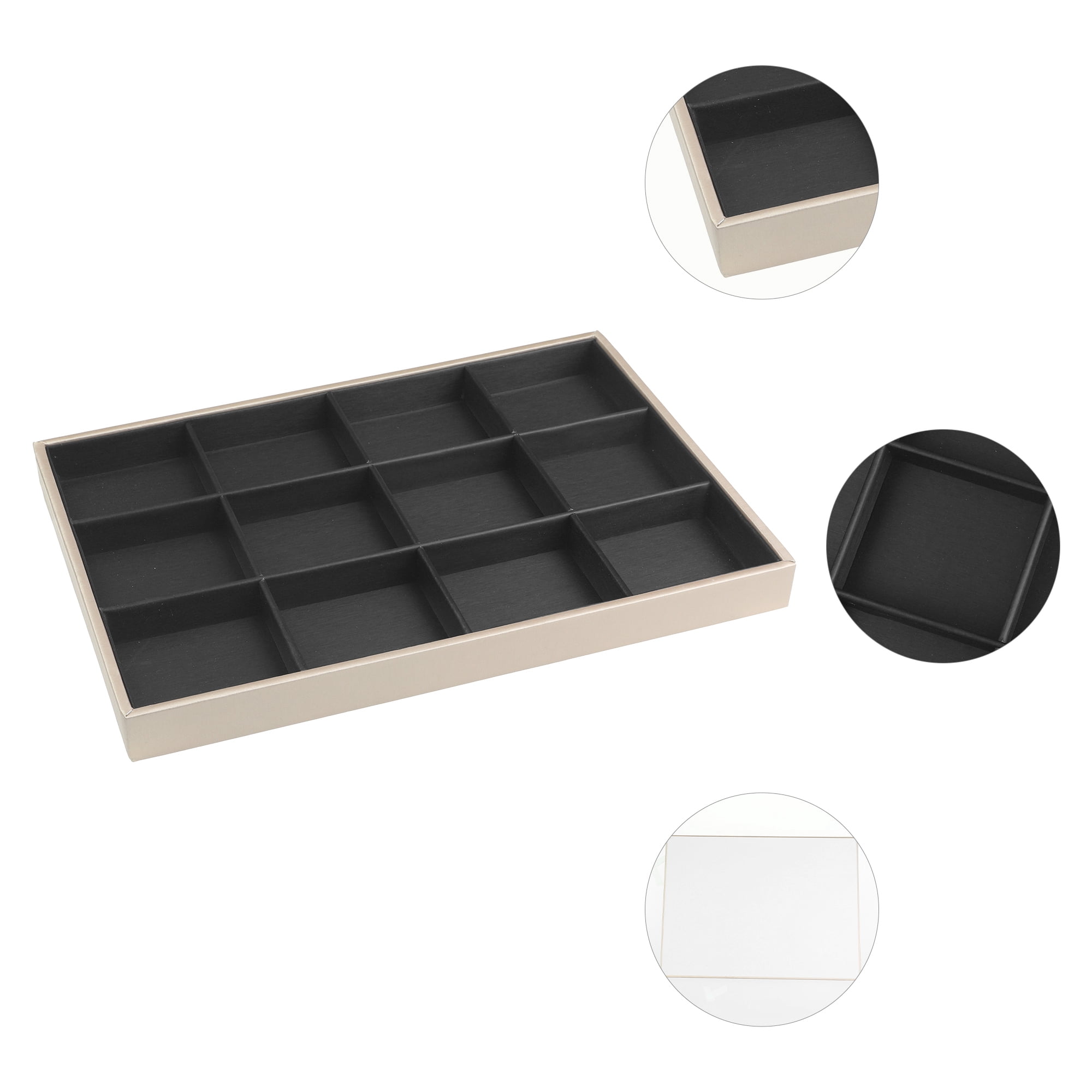 Unique Bargains PU Leather Jewelry Boxes Organizer Trays with Removable Dividers Black 12 Grid Tray