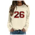 thumbnail image 1 of Womens Sweaters Basic Fall Pullover Sweatshirt with Letter Print Round Neck Layering Top Comfort Fit Chandail Femme Beige M, 1 of 7