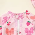 thumbnail image 7 of Cowsor Toddler Girls Two Piece Swimsuit Set Adorable Print Half Placket Bathing Suit with Swim Cap Quick Dry for Summer Vacation Beach, 7 of 7