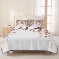 thumbnail image 3 of Twin XL Quilt Set 68''x98'', Eucalyptus Leaves Lightweight Summer Bedspread Coverlet Set with 2 Pillow Shams, Orange Blue Botanical Vintage Breathable All Season Quilt Bedding for Dorm/Guest Room, 3 of 9