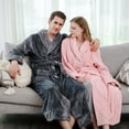 thumbnail image 6 of Mens Long Sleeve Flannel Plush Bathrobe,Full Length Long Bathrobe Waffle Plaid Cuff Shawl Collar Bathing Robe,Plus Size Heavyweight Winter Warm Pajamas Loungewear Robe,S-L Blue, 6 of 7
