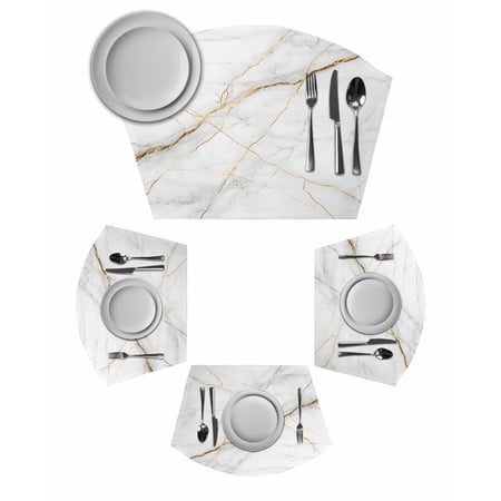 Marble Round Placemats Set of 4, Grey Golden Crack Minimalistic Abstract Placemats for Round Dining Table Shape Wedge Placemats for Outdoor Indoor Wipeable Clean Table Place Mats