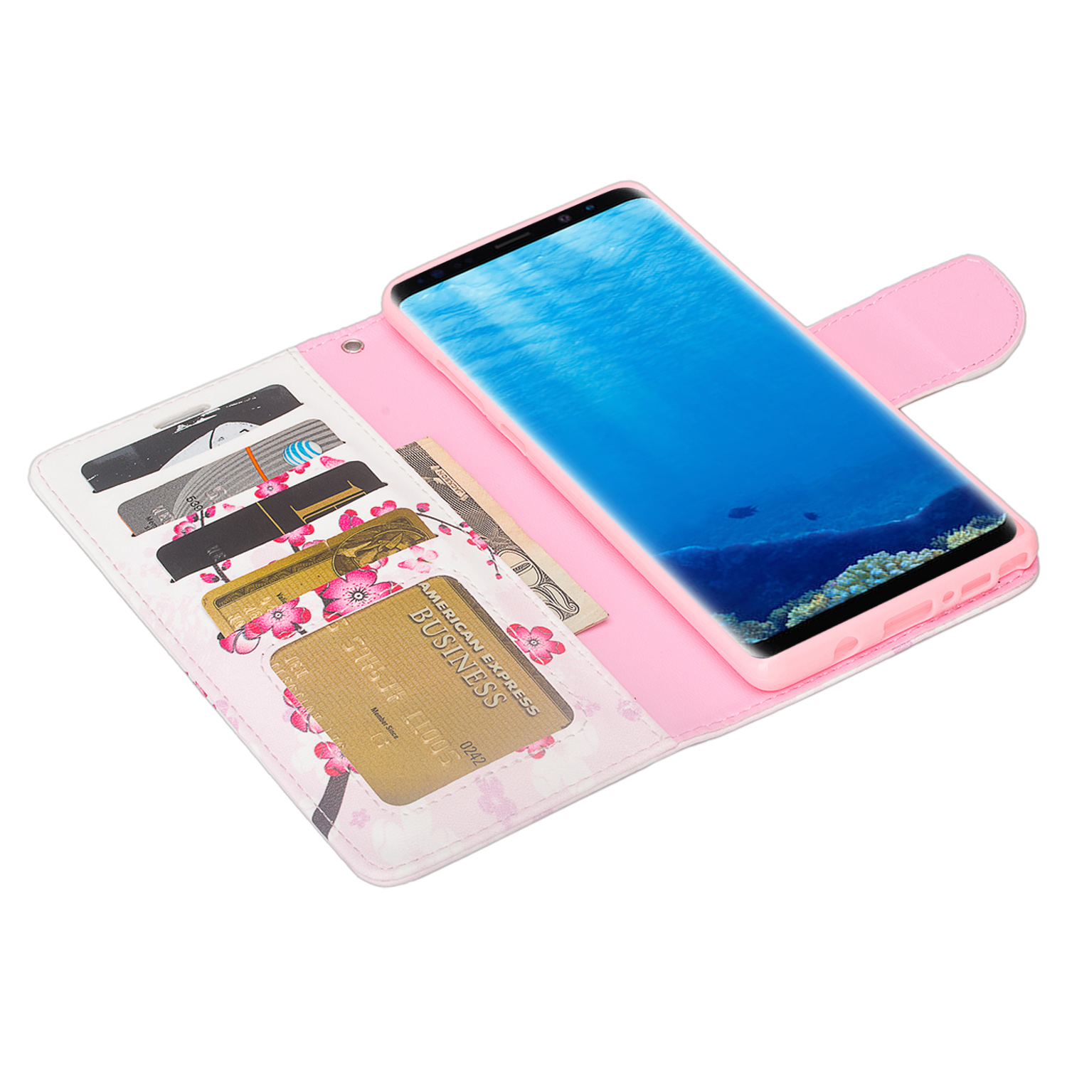 Design Wallet Stand Case for Samsung Galaxy Note 8 Exact Fit with Handstrap