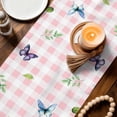 thumbnail image 3 of Blue Purple Gnomes Table Runner - 70 Inch Long Spring Hydrangea Flower Leaf Pink Plaid Cotton and Linen Blended Dress Scarves Farmhouse Table Runner for Kitchen Dining, Coffee Table, 13" x 70", 3 of 8