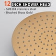 thumbnail image 3 of Rainfall Shower Head 12 Inch Round High Pressure Stainless Steel Touch-Clean Nozzles Brushed Brass Gold for Wall Ceiling Mount, 3 of 6