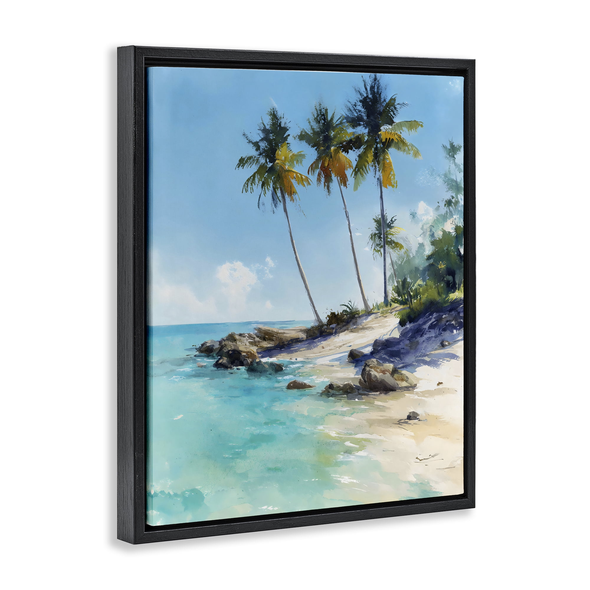 Stupell Industries Rocky Tropical Shore Black Framed Floater Canvas Wall Art, design by Franklyn Gregory