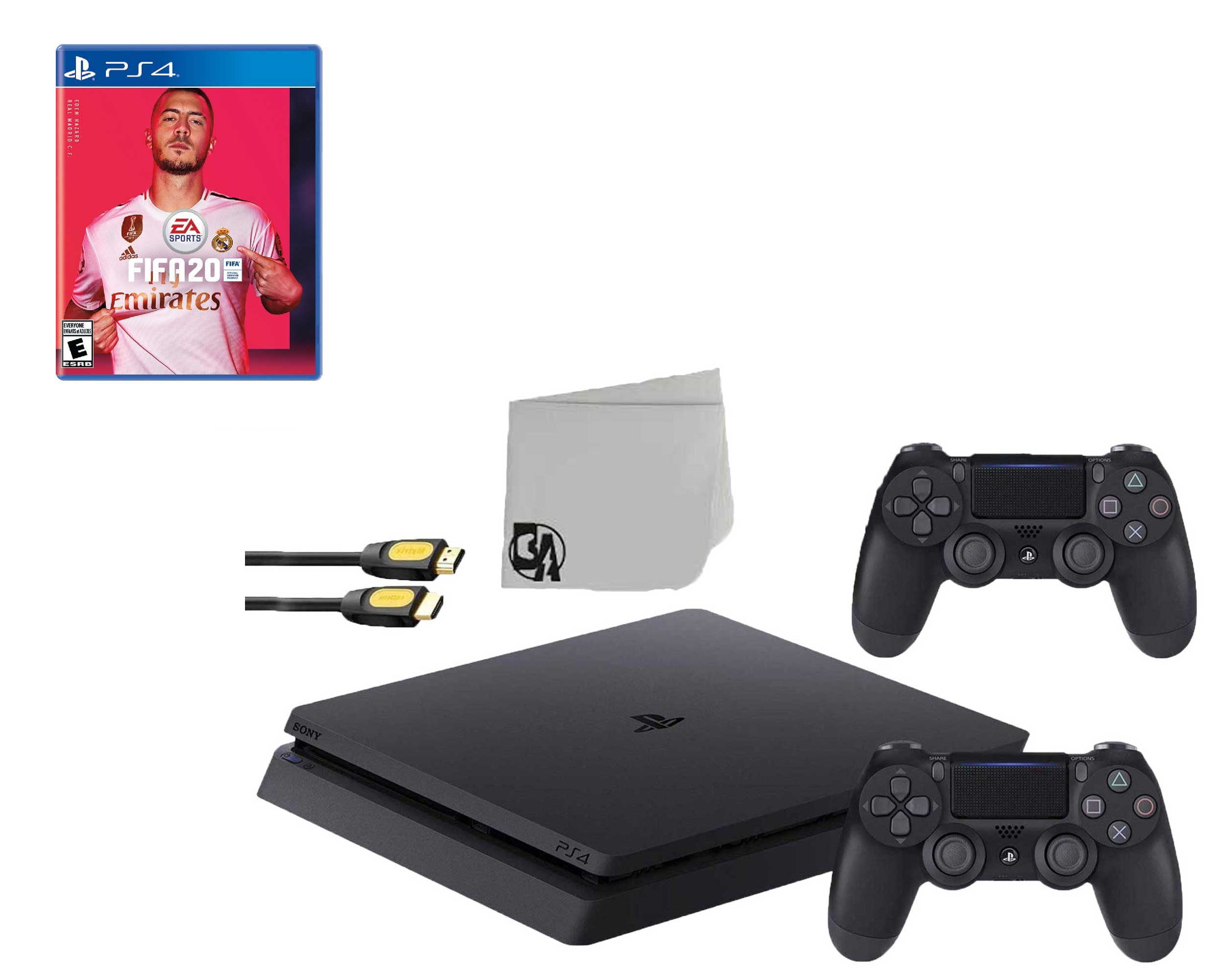 Sony 2215A PlayStation 4 Slim 500GB Gaming Console Black 2 Controller  Included with FIFA-20 Game BOLT AXTION Bundle Used