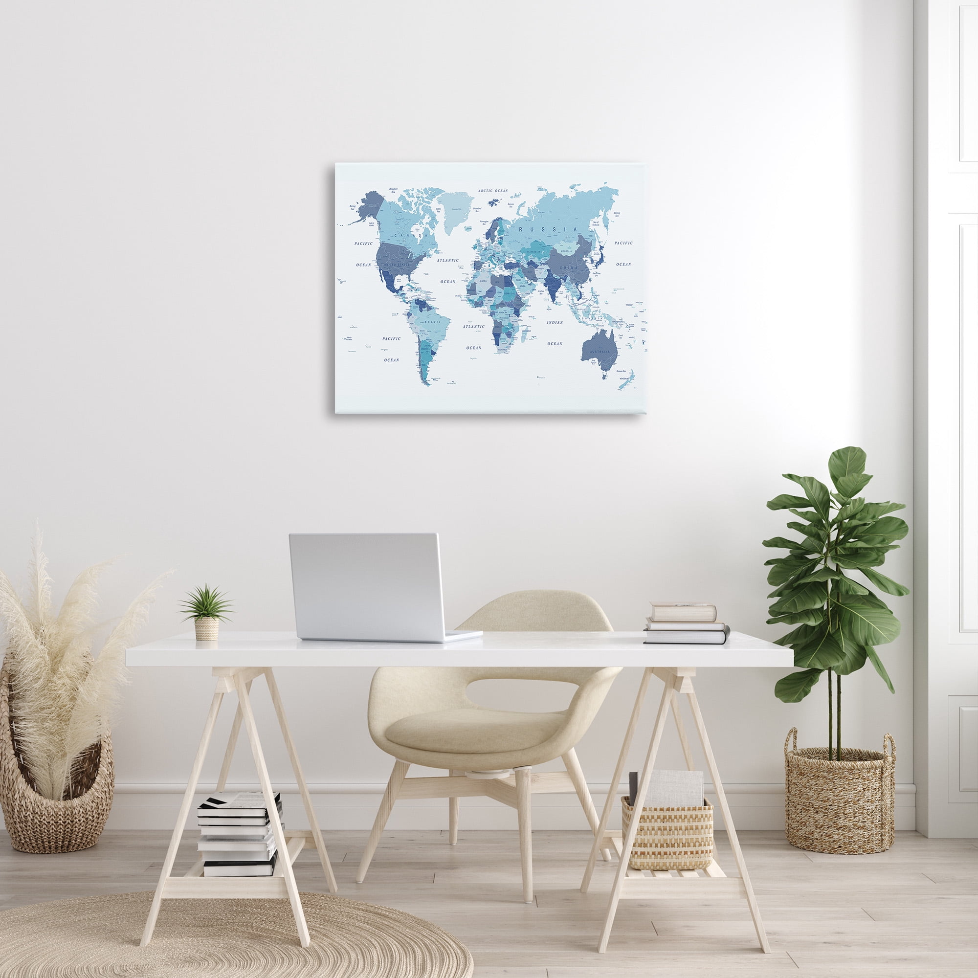 Stupell Industries Traditional Blue Map Town & City Painting Gallery Wrapped Canvas Art Print Wall Art, 40 x 30