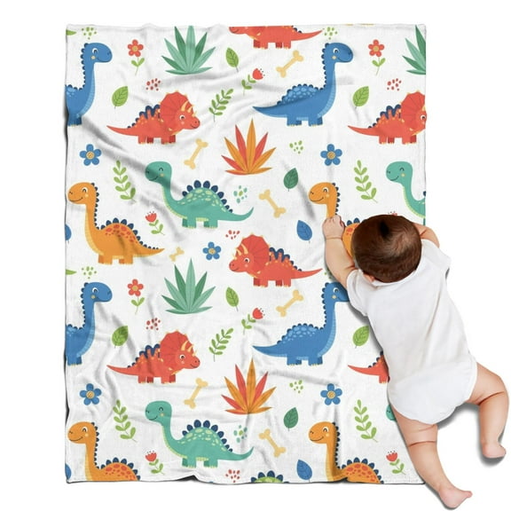 White Cartoon Dinosaurs Bones Pattern Blanket,Comfortable Soft Flannel Throw Blanket,All Season,Warm Lightweight Blankets for Sofa Bed Couch Living Room Chair,30"x40"