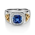 thumbnail image 3 of Gem Stone King Men's 925 Silver and 10K Yellow Gold Blue Created Sapphire and White Lab Grown Diamond Ring (2.76 Cttw) | Size 11, 3 of 6