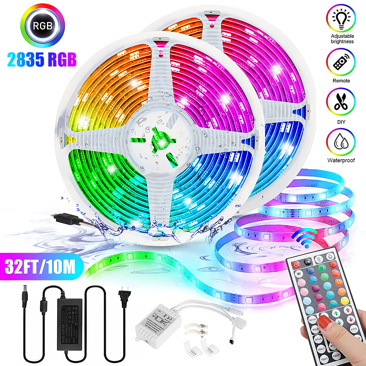 33Ft/10M Waterproof LED Rope Strip Light Multi-color Outdoor Changing Remote 