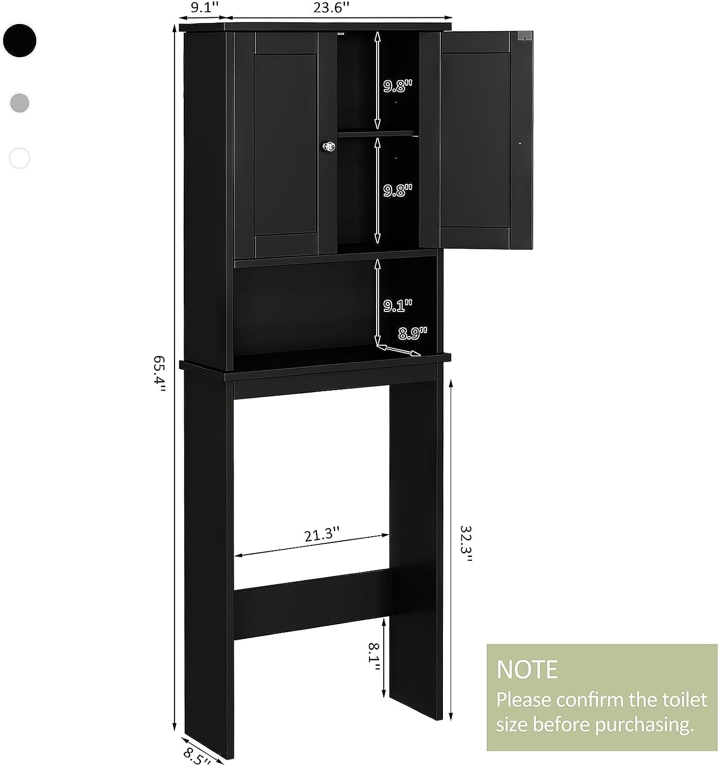 Sobaniilo Over The Toilet Storage Cabinet, Bathroom Storage Organizer Over Toilet, Space Saver W/Adjustable Shelf & Open Storage Shelf, Black