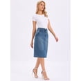 thumbnail image 4 of DARING DIVA Women's Back Slit Stretchy Below Knee Length Jean Skirt X-Small Blue, 4 of 6