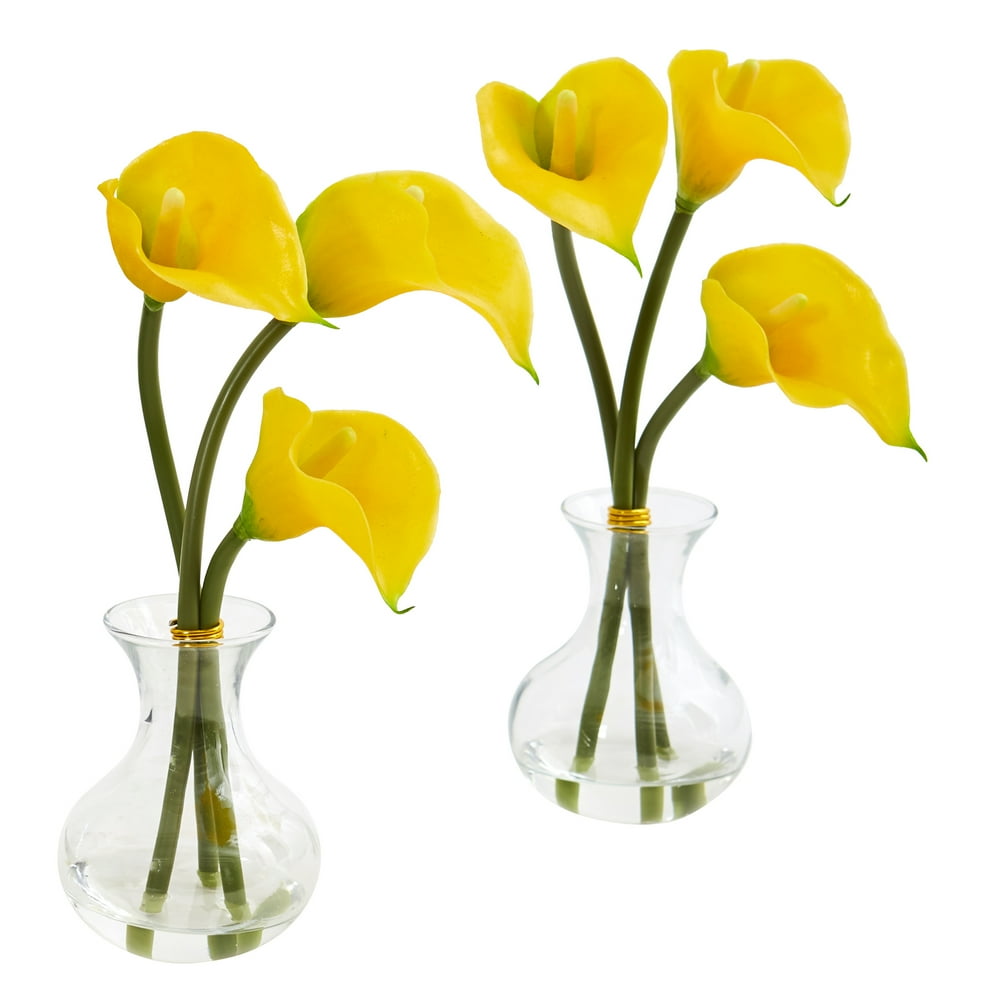 Nearly Natural Calla Lily Artificial Arrangement in Vase (Set of 2