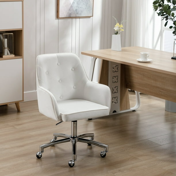 HOMEFUN Home Office Chair, White Cute Modern Desk Chair Velvet Tufted