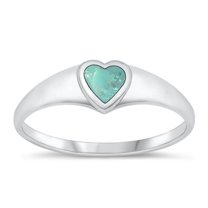 CHOOSE YOUR COLOR Simulated Turquoise Heart Ring .925 Sterling Silver Love Band Blue CZ Female Size 6