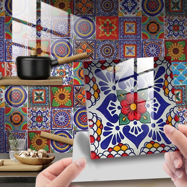 Azulejo mexicano decorativo para pared. Para baño y cocina. Tamaño de losa 10 cm * 10 cm. Número de azulejos 24 piezas en el paquete. JAMW Sencillez