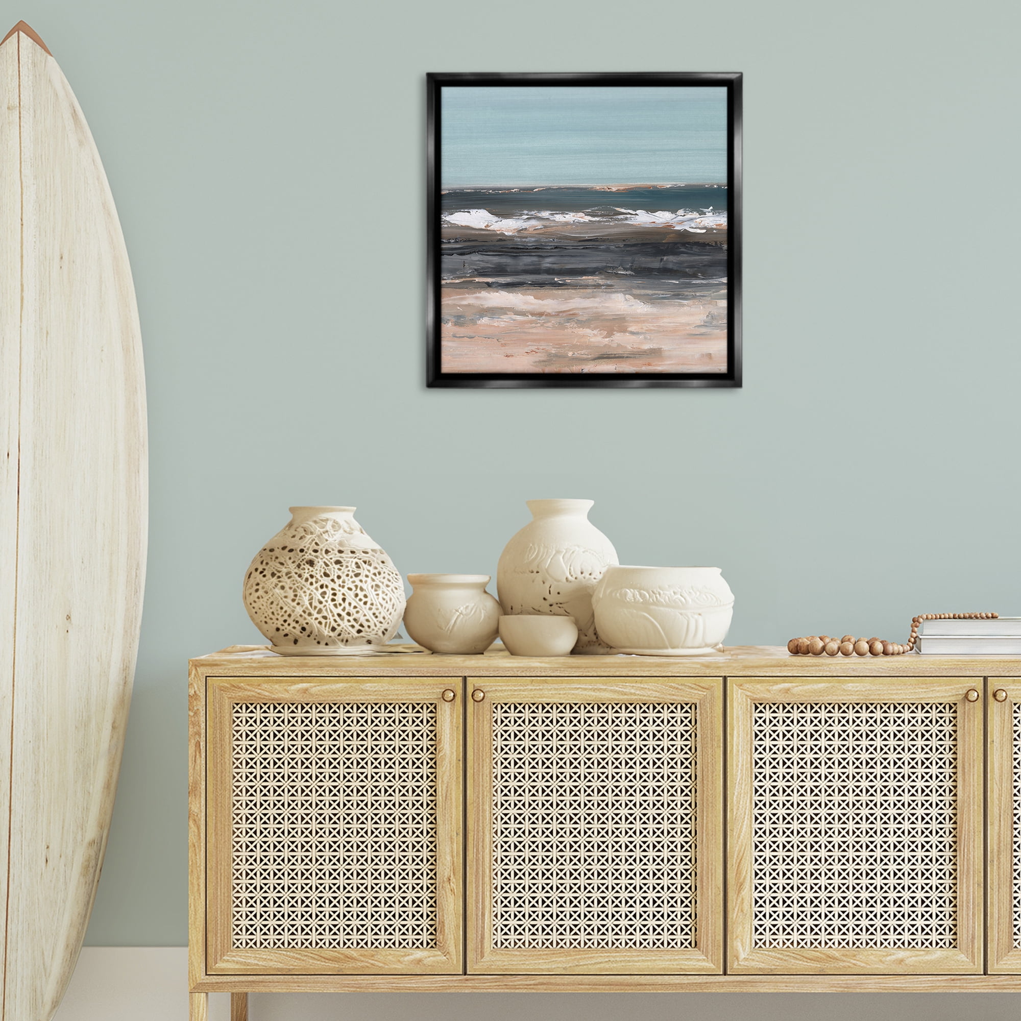 Stupell Industries Gloomy Traditional Beach Landscape & Nature Painting Black Floater Framed Canvas Art Print Wall Art, 25 x 25