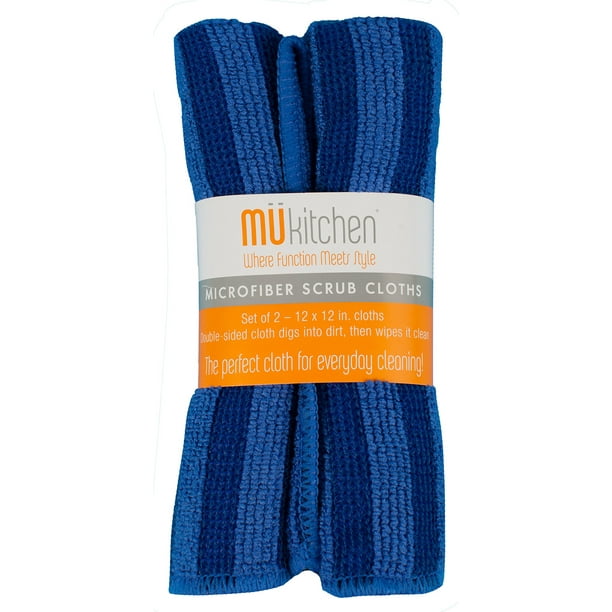MU Kitchen Microfiber Scrub Cloth, Set of 2, 12" x 12", Blue Walmart