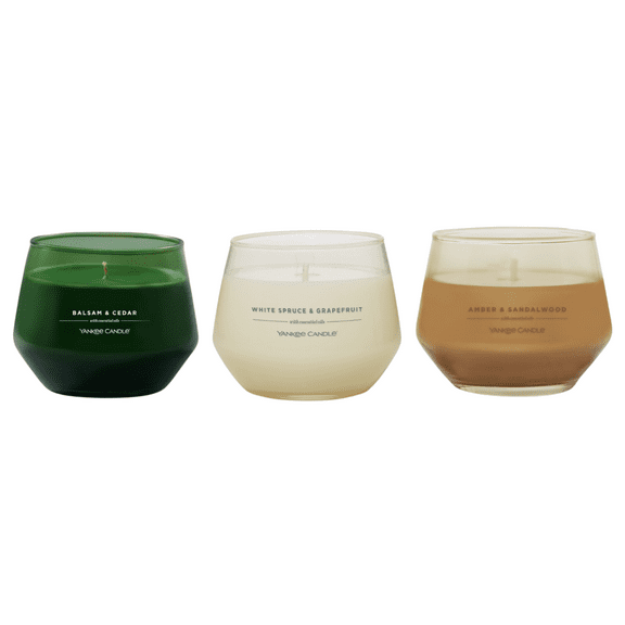 Yankee Candle Studio Candles with Essential Oils, Aromatic Woods Variety Pack, Balsam & Cedar, White Spruce & Grapefruit, Amber & Sandalwood, 10 Ounce (Pack of 3)