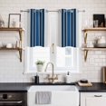 thumbnail image 2 of Lake Blue Stripes Kitchen Curtains Small Short 39 Inch Length, Minimalist Abstract Vertical Lines Grommet Top Bedroom Living Room Curtains, Light Filtering Cafe Curtain Drapes 2 Panels Set 55''x39'', 2 of 9