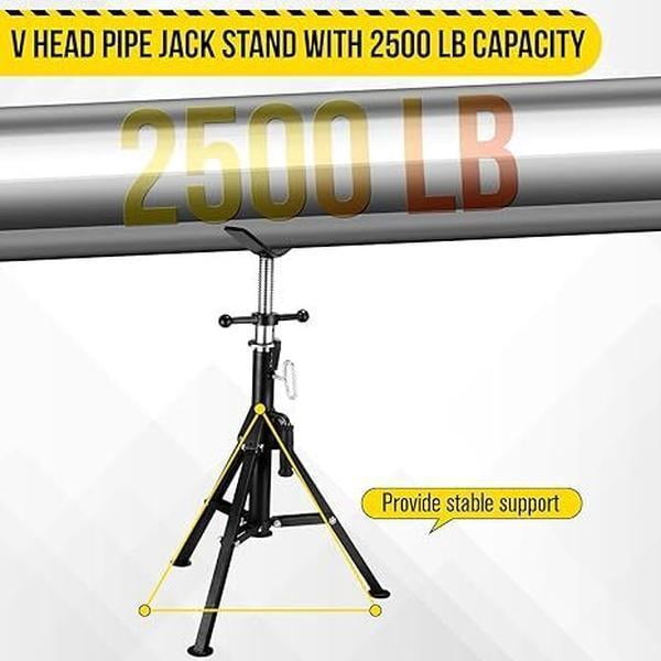 Heavy-Duty Adjustable Folding Pipe Jack Stand | 2500 Lbs Load Capacity with Portable Folding Legs 28-52 Inch Height Adjustable 1/8"-12" Capacity，Black