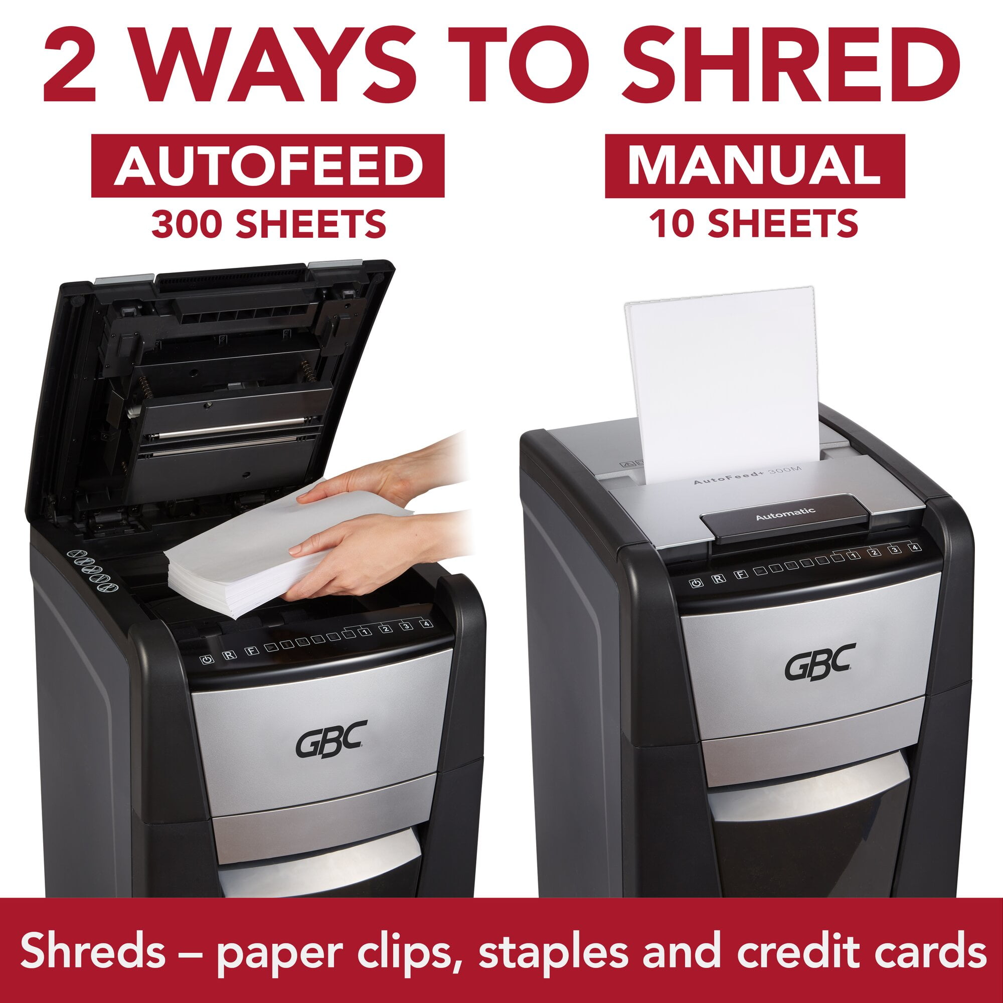 GBC, GBCWSM1757608, AutoFeed+ Office Shredder, 300X, Super Cross-Cut, 300 Sheets, 1 Each, Black