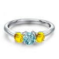 thumbnail image 3 of Gem Stone King 925 Sterling Silver Blue Zircon and Yellow Sapphire Engagement Ring for Women | 1.57 Cttw | Round 5MM | Gemstone Birthstone | Size 9, 3 of 6
