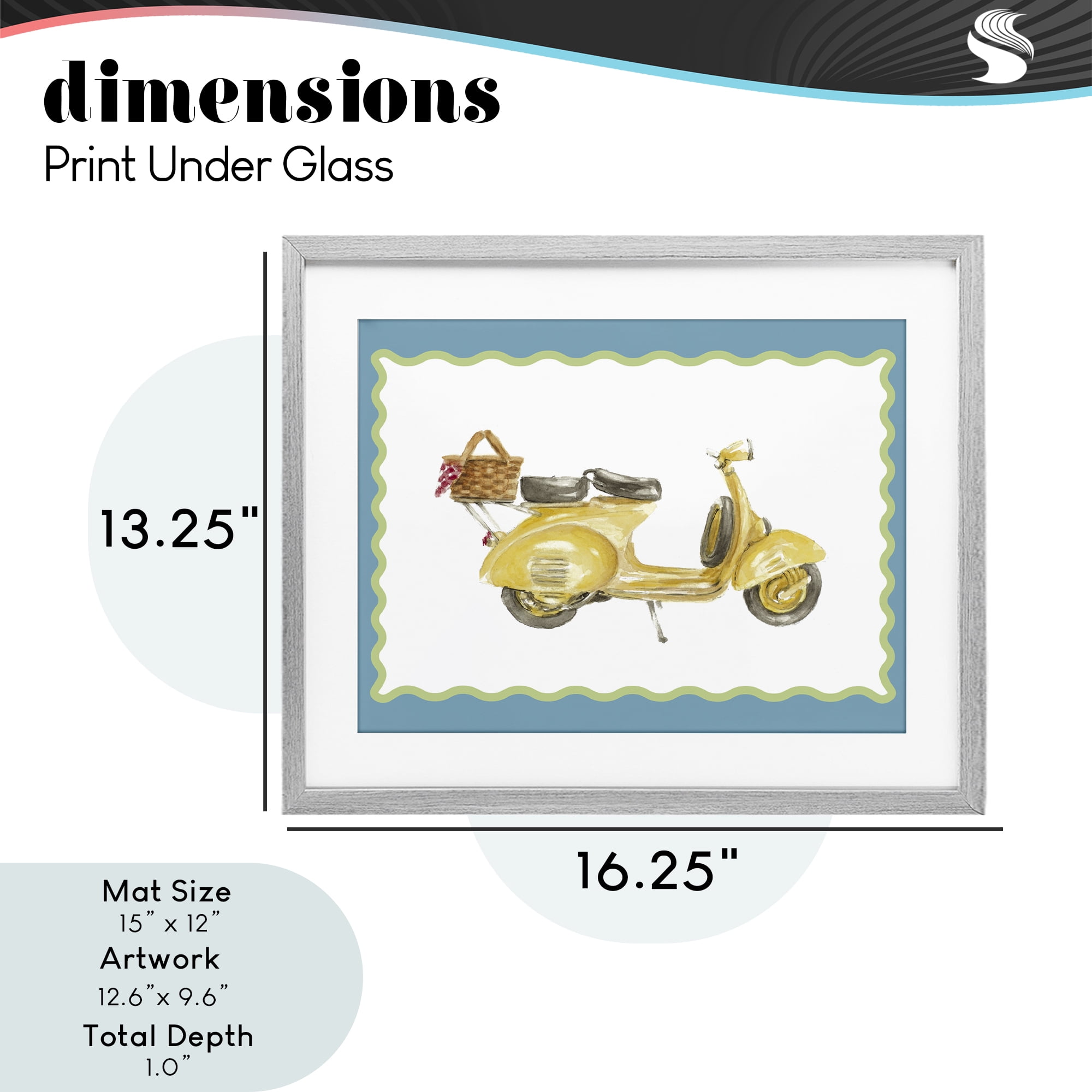Stupell Industries Yellow Vespa with Wavy Border Gray Framed Print Under Glass, design by Lanie Loreth