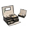 Bey-Berk 2 Level Jewelry Box | Multi-Drawers | Black Leather | BB564BLK