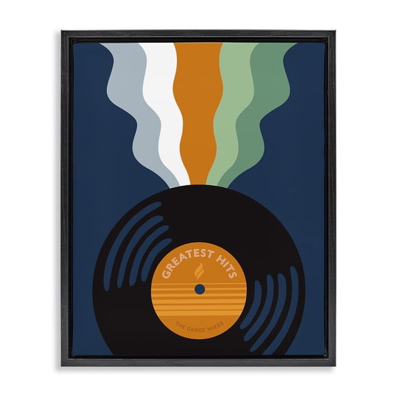 Stupell Industries Modern Groovy Vinyl Record Black Floating Frame Canvas Art, 17 x 21, by Laura Marr