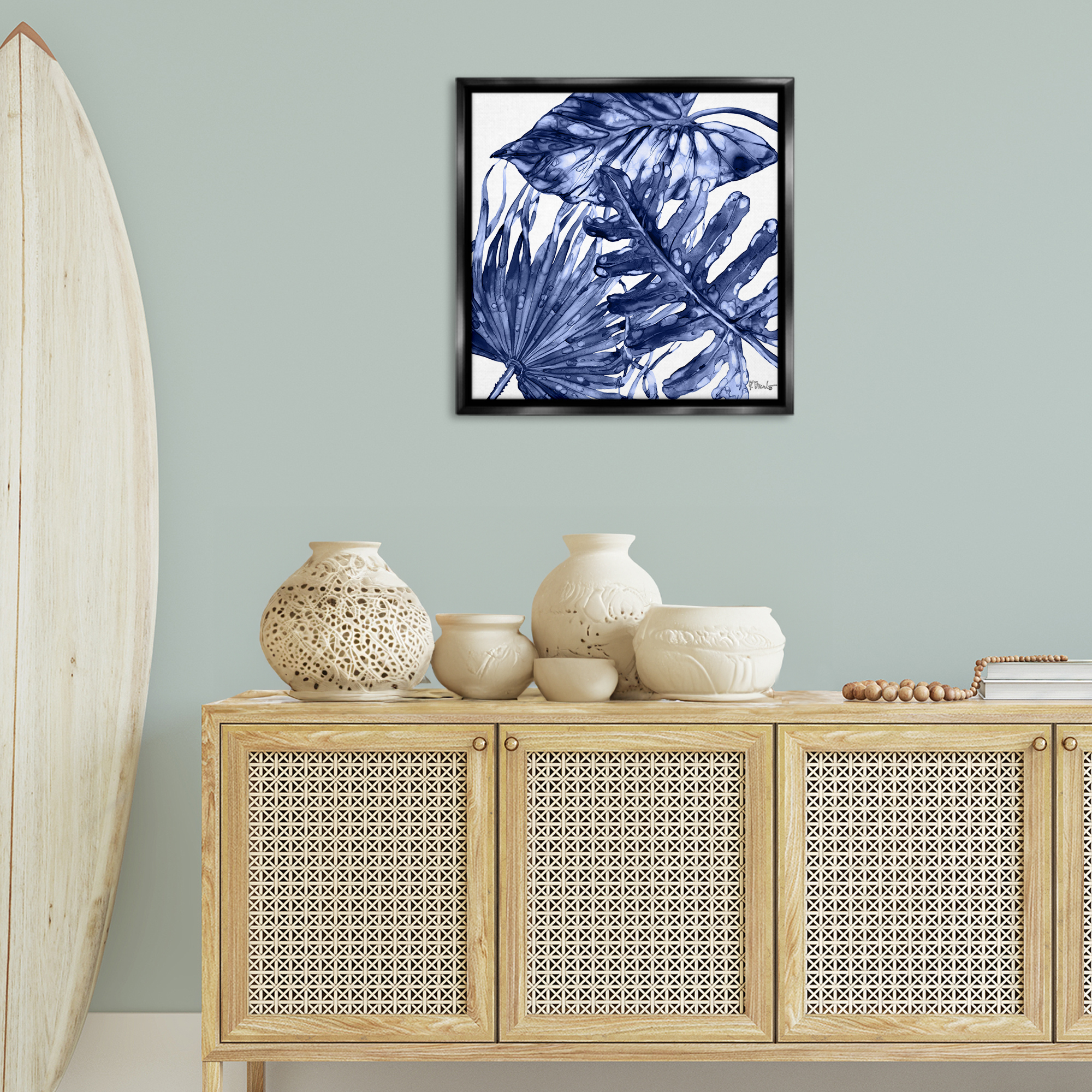 Stupell Industries Hued Palm Fronds Botanical & Floral Painting Black Floater Framed Canvas Art Print Wall Art, 25 x 25