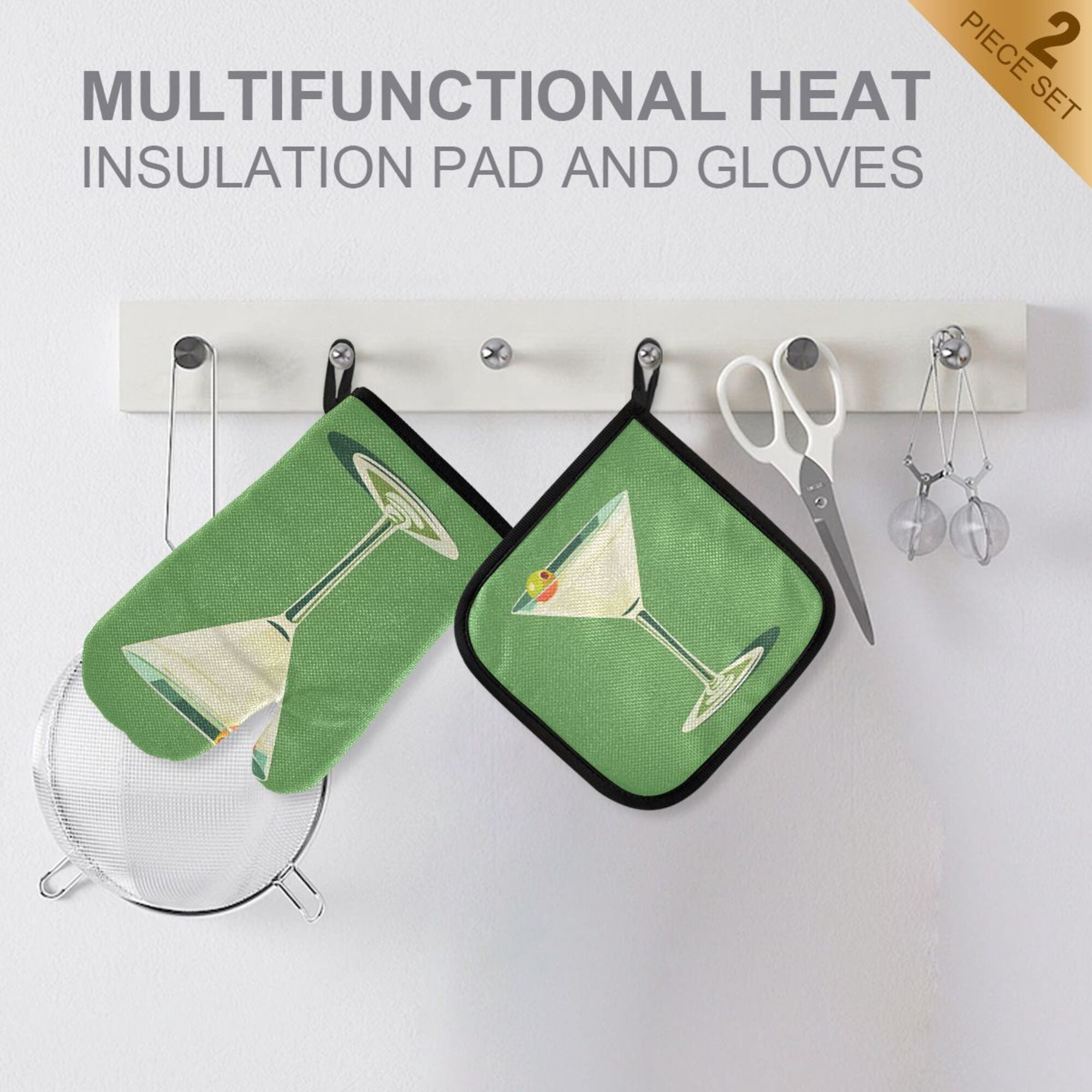 Yayeee Oven Mitts and Pot Holder Set of 4 Heat Resistant Kitchen Gloves Baking Hot Pad, Green Lemon Juice