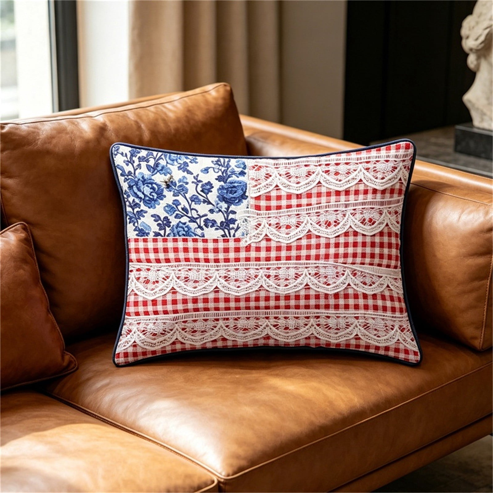 Patriotic Pillow - 9x15in Throw Pillow Cover for 4th of July Patriotic Independence Memorial Day Stripes America Flag Decor Cushion Case for Sofa Couch