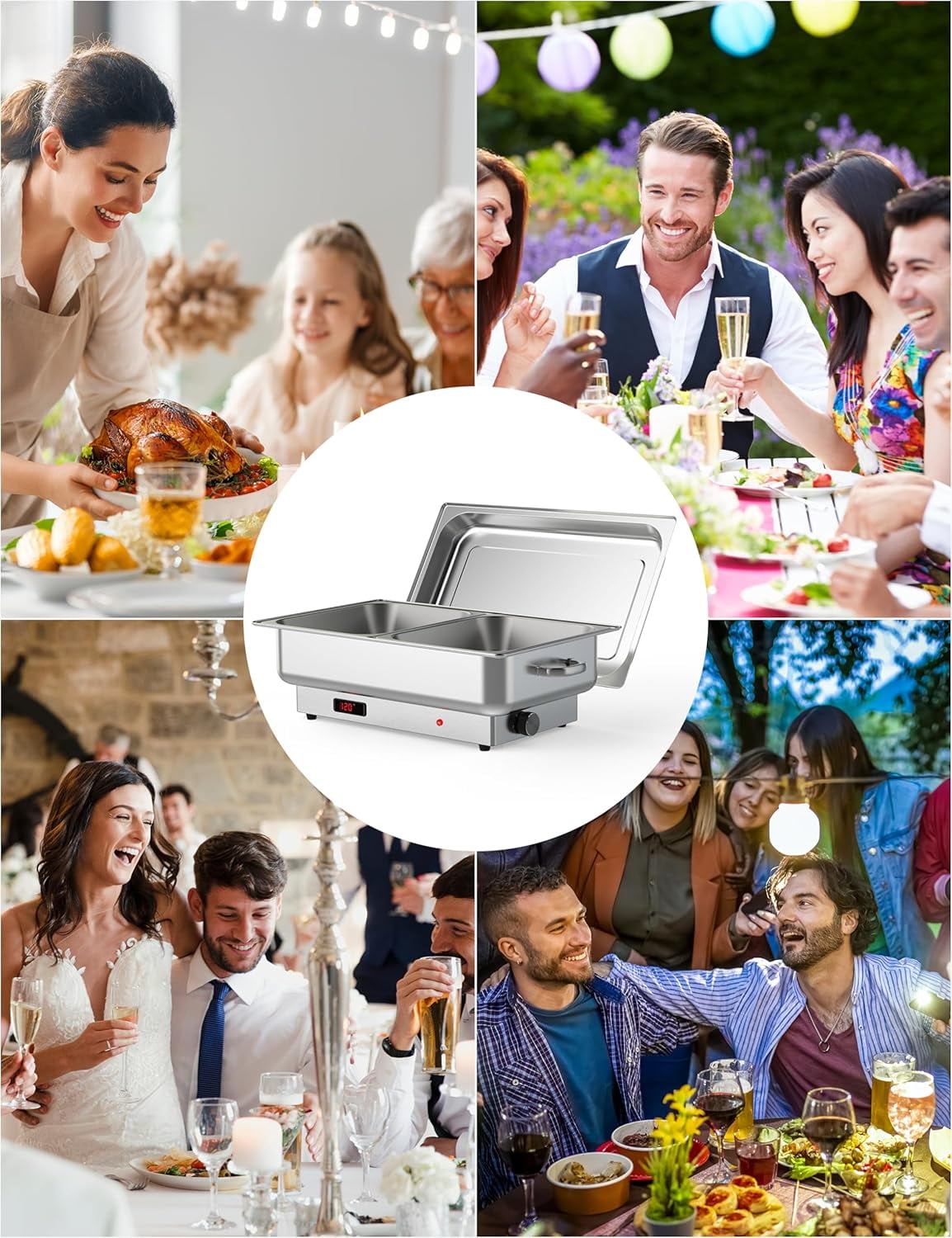 Zzistar Commercial Electric Chafing Dish Buffet Set, 9QT Food Servers and Warmers, Stainless Steel Catering Food Warmers with Temperature Control Display for Party