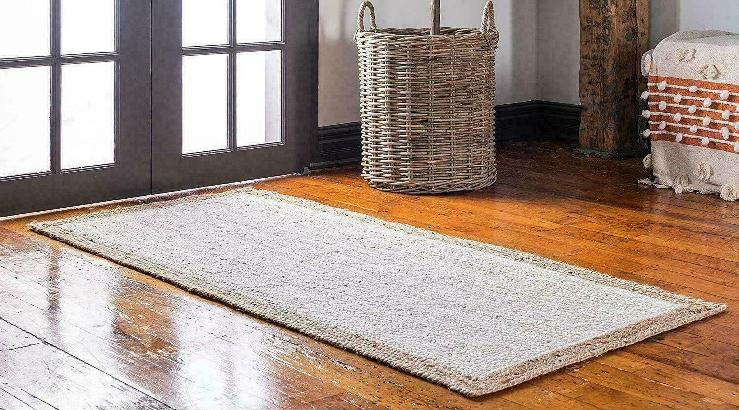 Jaipur Art And Craft Natural Fiber White Jute Brown Border Handmade 10x10 Square feet (300x300 cm) Square Area Rug