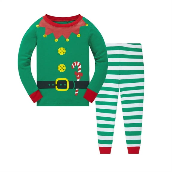 Little Boys Girls Christmas Pajamas Sets for Toddler 100% Cotton Elf Sleepwear Long Sleeve 2 Piece Kids Clothes Pjs 3-7T 6551-3T