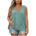 thumbnail image 3 of VBVC Women's Plus Ribbed Lace-Up V-Neck Tank Top, Ladies' Sleeveless Casual Loose Fit Blouse, Solid Color Summer Layering Shirt For Women,Navy,XL-5XL, 3 of 9