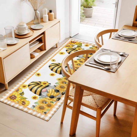 Rectangle Rug 2x6Ft Summer Farm Yellow Dwarf Sunflower Soft Indoor Throw Rugs Carpets for Living Dining Bedroom Non-Slip Playroom Crawl Rug Floor Mats Honey Botantical