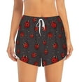 thumbnail image 2 of Xecao's Red Ladybugs On Dark Background for a double-layer running short for women, perfect for gym, tennis, and more, featuring a convenient pocket., 2 of 9
