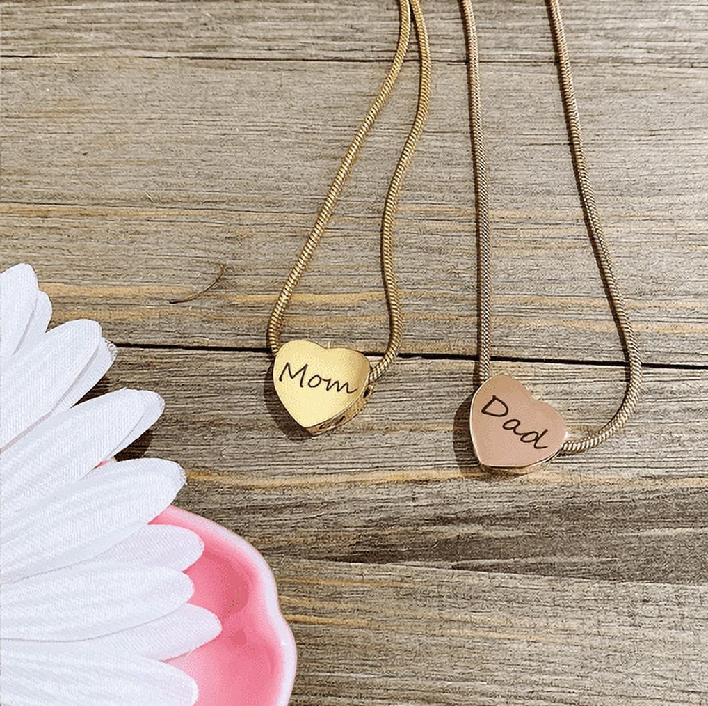 Engraving Heart Cremation Necklace, Personalized Memorial Keepsake, Custom Pet Keepsake Jewelry for Ashes, Free Engraving Silver Heart Pet Ashes Necklace with Filling Kit and Box [Gold, Engraving]