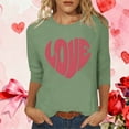 thumbnail image 2 of Women's Valentine's T-Shirt Three Quarter Sleeve Bow Print Crewneck Top for Romantic Green 2XL, 2 of 5