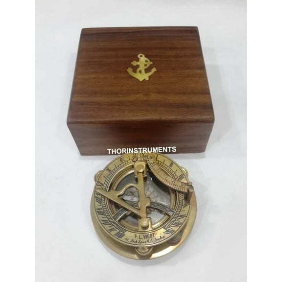 Antique Sundial Compass FL London - Solid Brass With Anchor Box Free