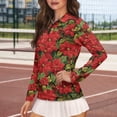 thumbnail image 3 of Yuyamidu Red Poinsettia Golf Shirts for Women Blue Golf Top Lightweight Tennis Shirt Soft Christmas Long Sleeve Athletic Outfits Size XS, 3 of 8