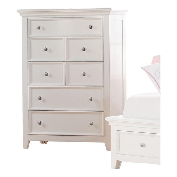 Benjara Contemporary Five Drawers Wooden Chest with Tapered Legs- White