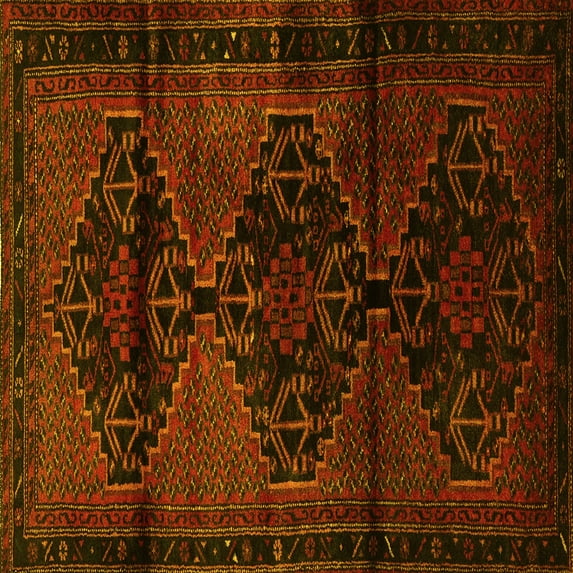 Ahgly Company Machine Washable Indoor Square Persian Yellow Traditional Area Rugs, 4' Square