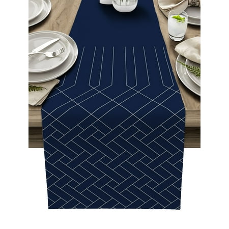 

Navy Blue Table Runner Abstract Minimalistic Geometric Stripes Tablerunners 13 x 120 Inch Table Decorations Tabletop Scarf for Summer Gathering Holiday Farmhouse Kitchen Dining Decor