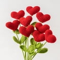 thumbnail image 1 of Ramo de flores de ganchillo con forma de corazón y tallos verdes | Arreglo floral artificial de 5 piezas para San Valentín, bodas o decoración del hogar | Ramo de punto rojo y verde para centros de, 1 of 9
