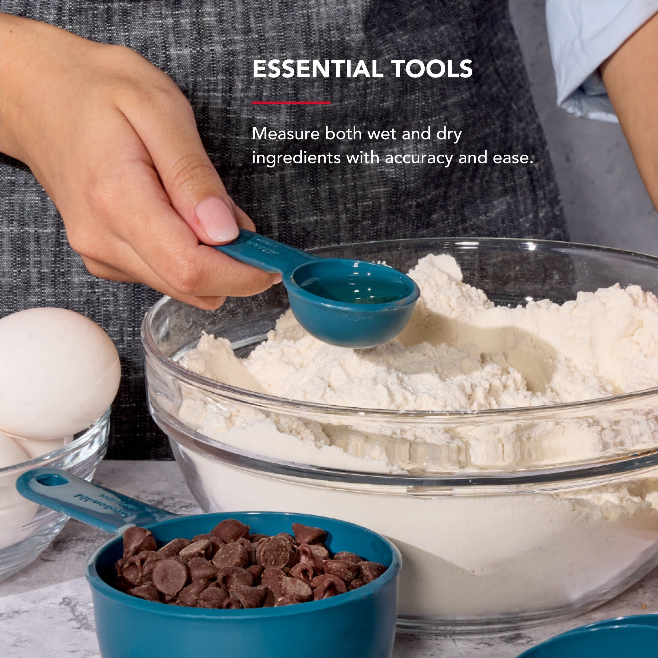 KitchenAid 9-Piece Plastic Stackable Measuring Cup and Spoons Set for Cooking, Agave